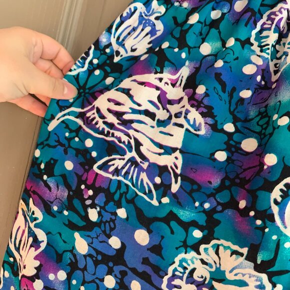 Ocean Fish Print Wide Leg Rayon Pants | Vintage Sea Witch Mermaid - Picture 2 of 7